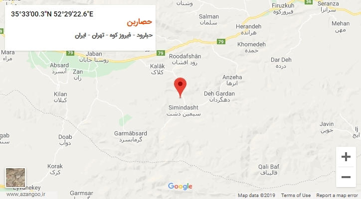روستای حصاربن بر روی نقشه