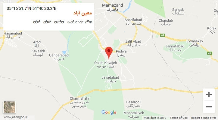 روستای معین آباد بر روی نقشه