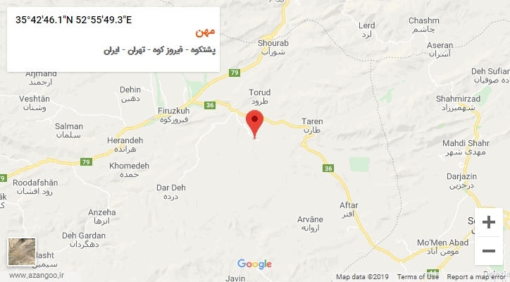 روستای مهن بر روی نقشه