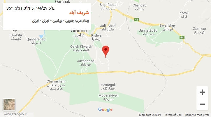 روستای شریف آباد بر روی نقشه