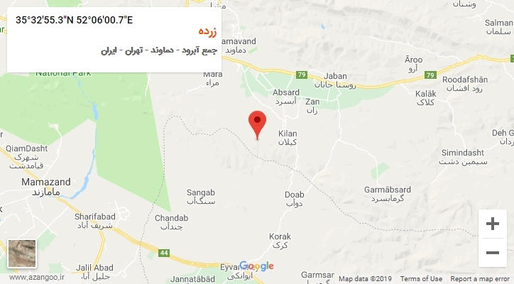 روستای زرده بر روی نقشه