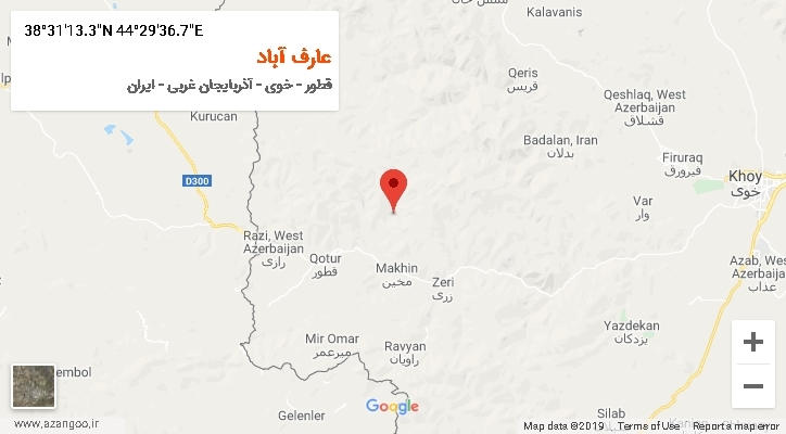 روستای عارف آباد بر روی نقشه