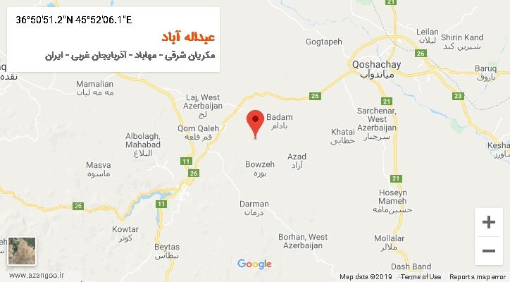 روستای عبداله آباد بر روی نقشه