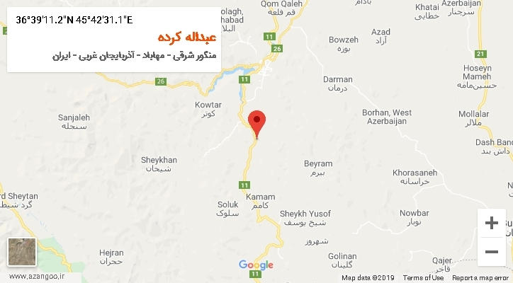 روستای عبداله کرده بر روی نقشه