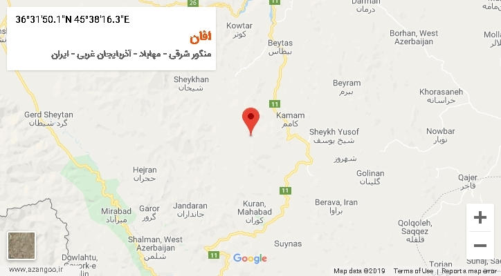 روستای افان بر روی نقشه
