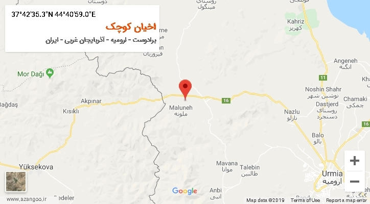 روستای اخیان کوچک بر روی نقشه