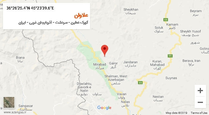روستای علاوان بر روی نقشه