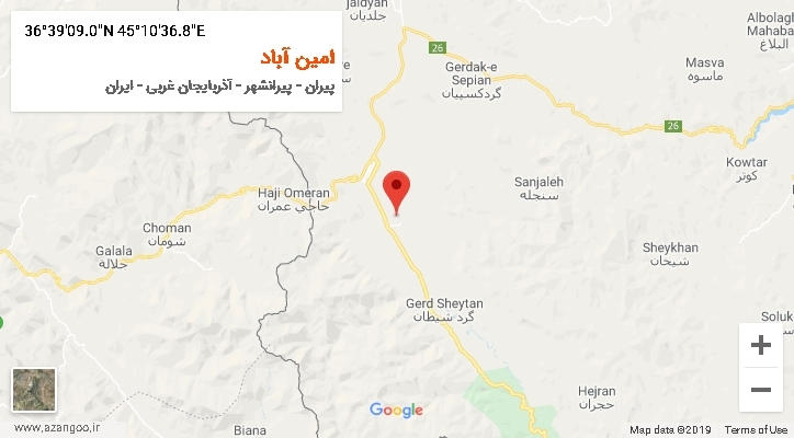 روستای امین آباد بر روی نقشه