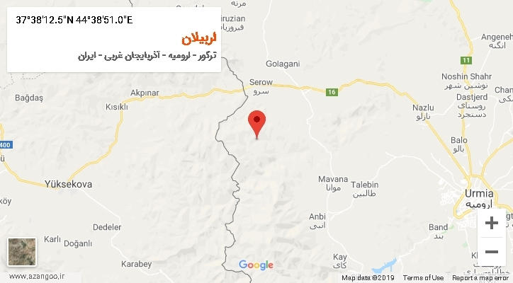 روستای اربیلان بر روی نقشه
