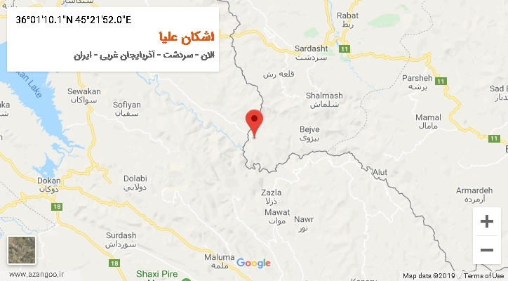 روستای اشکان علیا بر روی نقشه