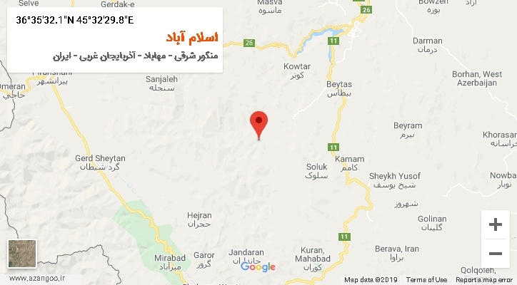 روستای اسلام آباد بر روی نقشه