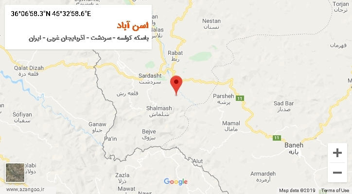 روستای اسن آباد بر روی نقشه