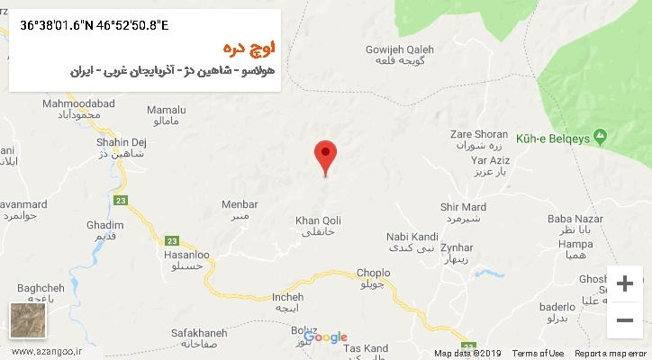 روستای اوچ دره بر روی نقشه