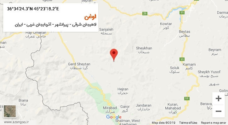 روستای اوغن بر روی نقشه