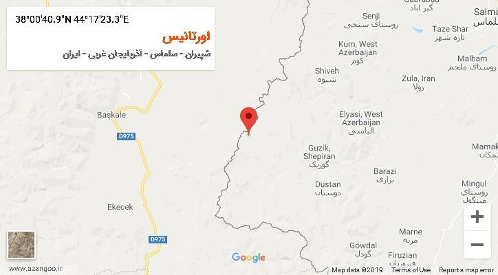 روستای اورتانیس بر روی نقشه
