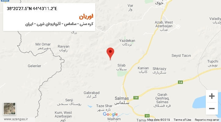 روستای اوریان بر روی نقشه