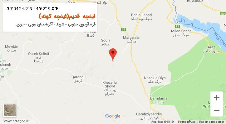 روستای اینچه قدیم(اینچه کهنه) بر روی نقشه