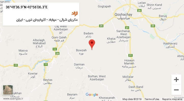 روستای ازاد بر روی نقشه
