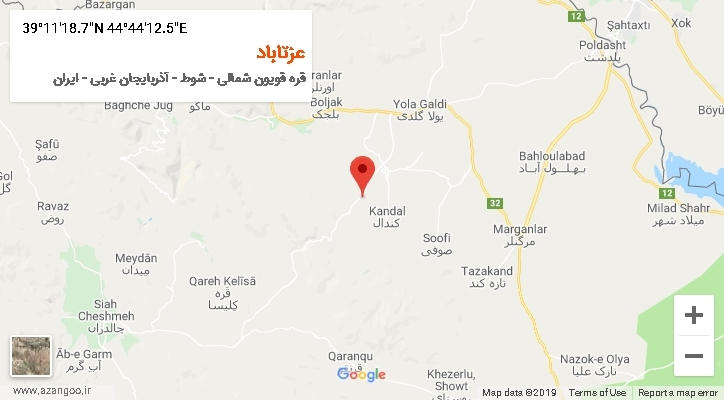 روستای عزتاباد بر روی نقشه