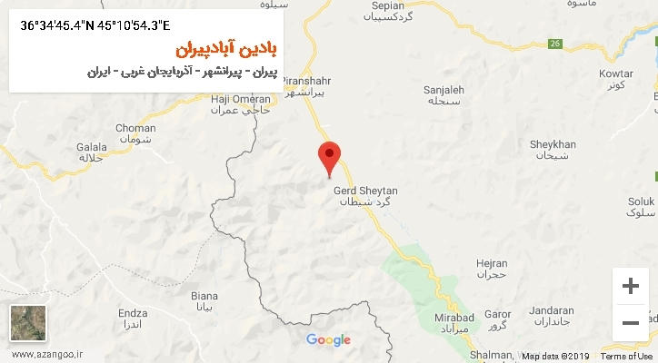 روستای بادین آبادپیران بر روی نقشه