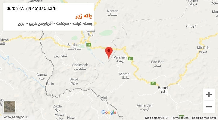 روستای بانه زیر بر روی نقشه