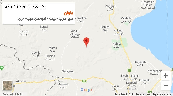 روستای باوان بر روی نقشه