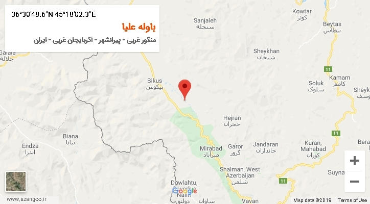 روستای باوله علیا بر روی نقشه