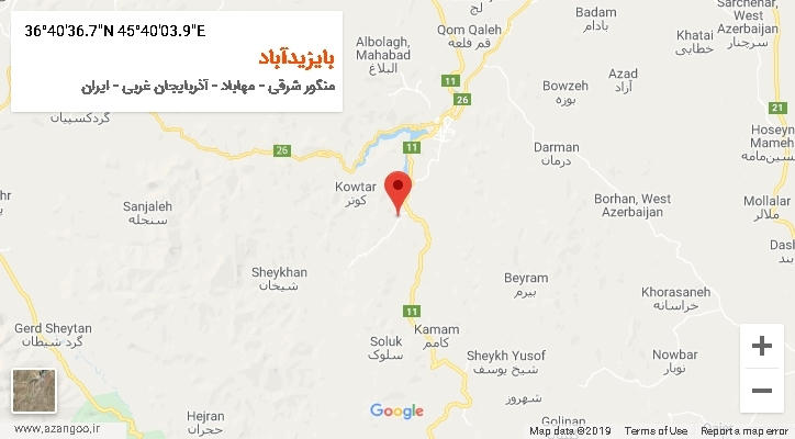 روستای بایزیدآباد بر روی نقشه