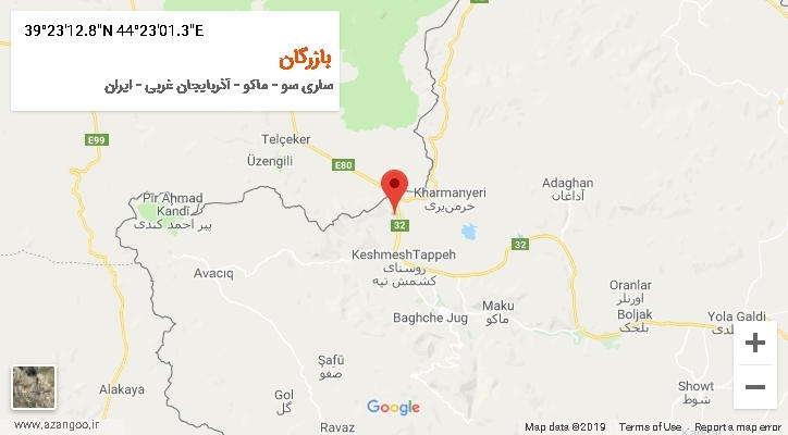روستای بازرگان بر روی نقشه