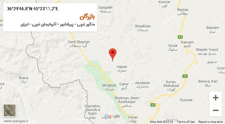 روستای بازرگان بر روی نقشه