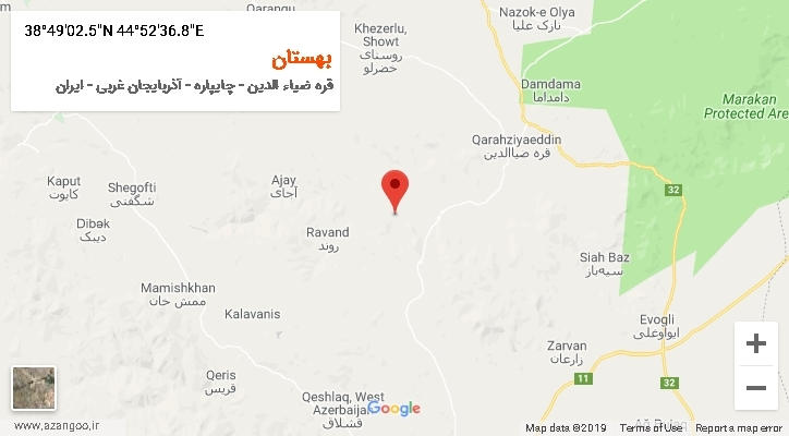 روستای بهستان بر روی نقشه
