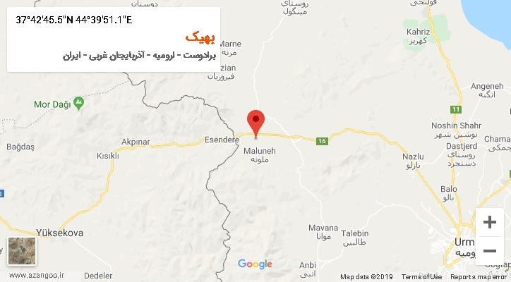 روستای بهیک بر روی نقشه