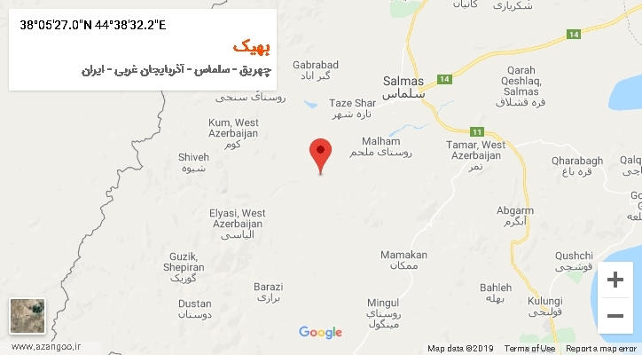 روستای بهیک بر روی نقشه