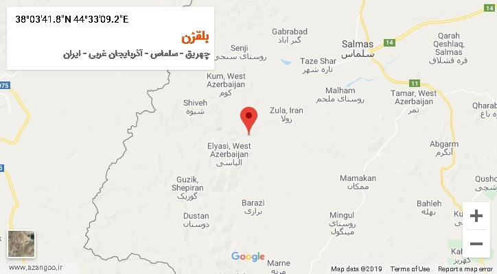 روستای بلقزن بر روی نقشه