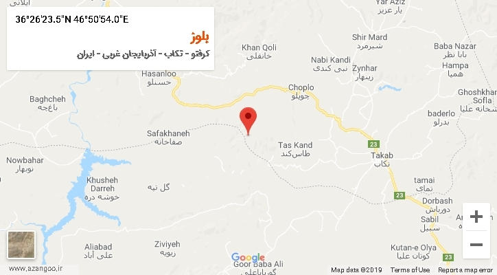 روستای بلوز بر روی نقشه