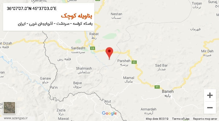 روستای بناویله کوچک بر روی نقشه