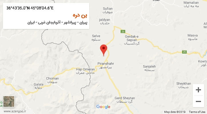 روستای بن دره بر روی نقشه