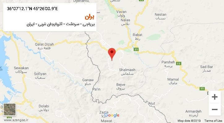 روستای بران بر روی نقشه