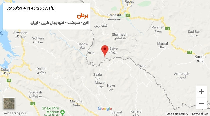 روستای بردان بر روی نقشه