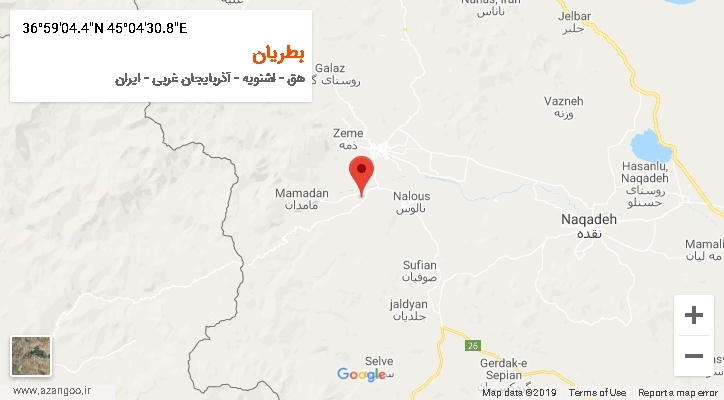 روستای بطریان بر روی نقشه