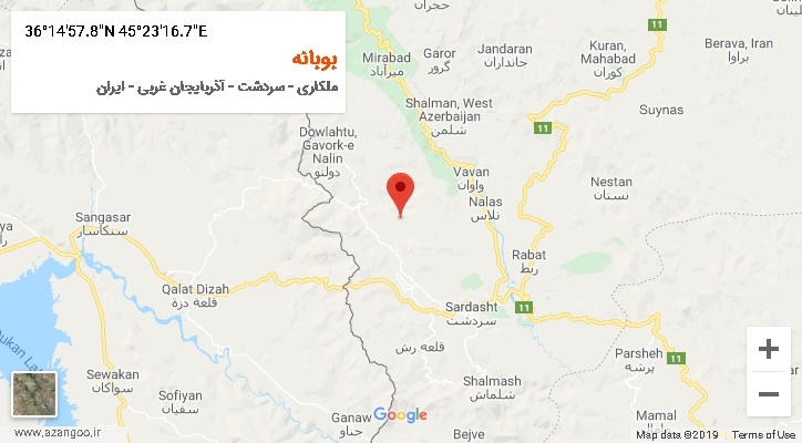 روستای بوبانه بر روی نقشه