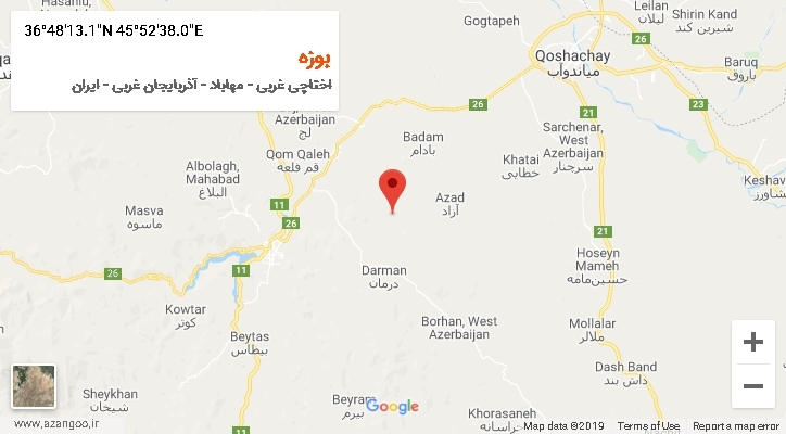 روستای بوزه بر روی نقشه