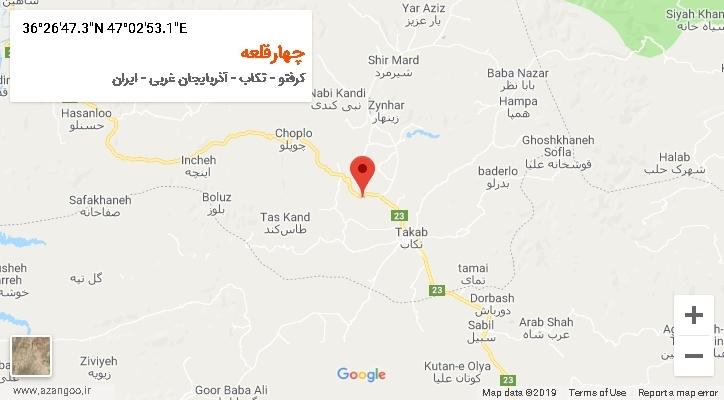 روستای چهارقلعه بر روی نقشه
