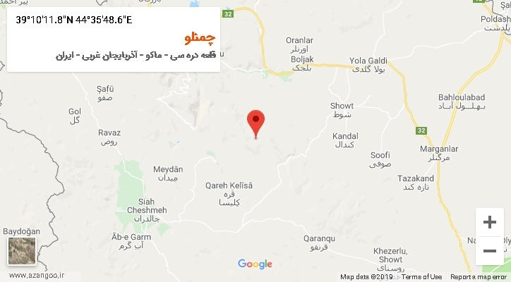 روستای چمنلو بر روی نقشه