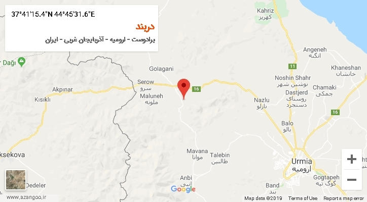 روستای دربند بر روی نقشه