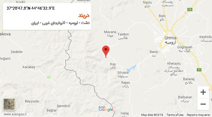 روستای دربند بر روی نقشه