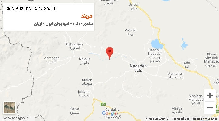 روستای دربند بر روی نقشه