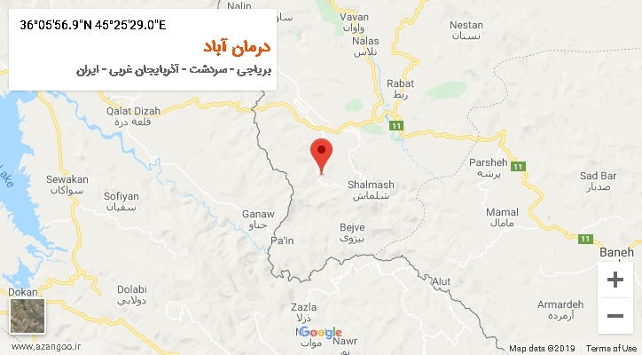 روستای درمان آباد بر روی نقشه