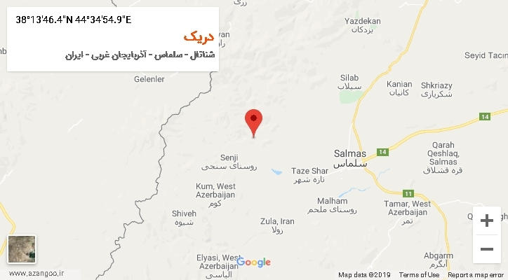 روستای دریک بر روی نقشه