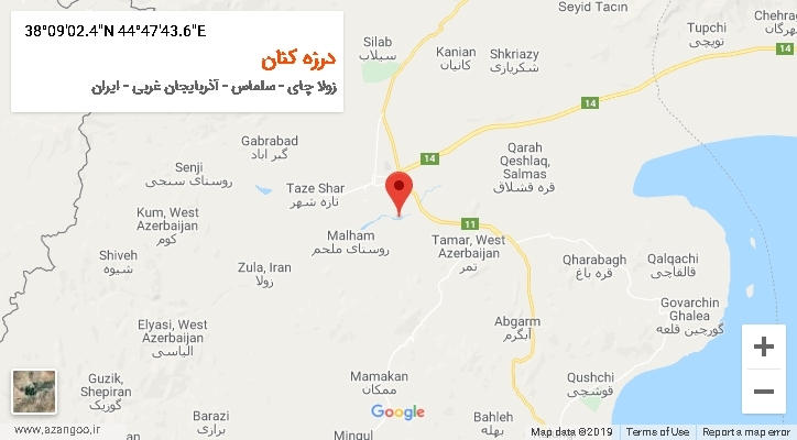روستای درزه کنان بر روی نقشه